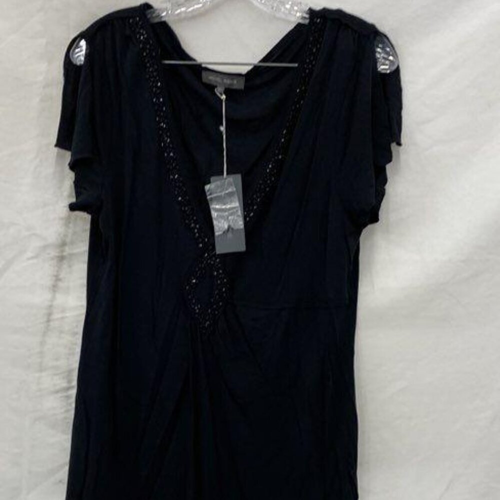 NWT Michel Rene Black Asymmetrical Buttoned Short Sleeve T-Shirt Women Size XL